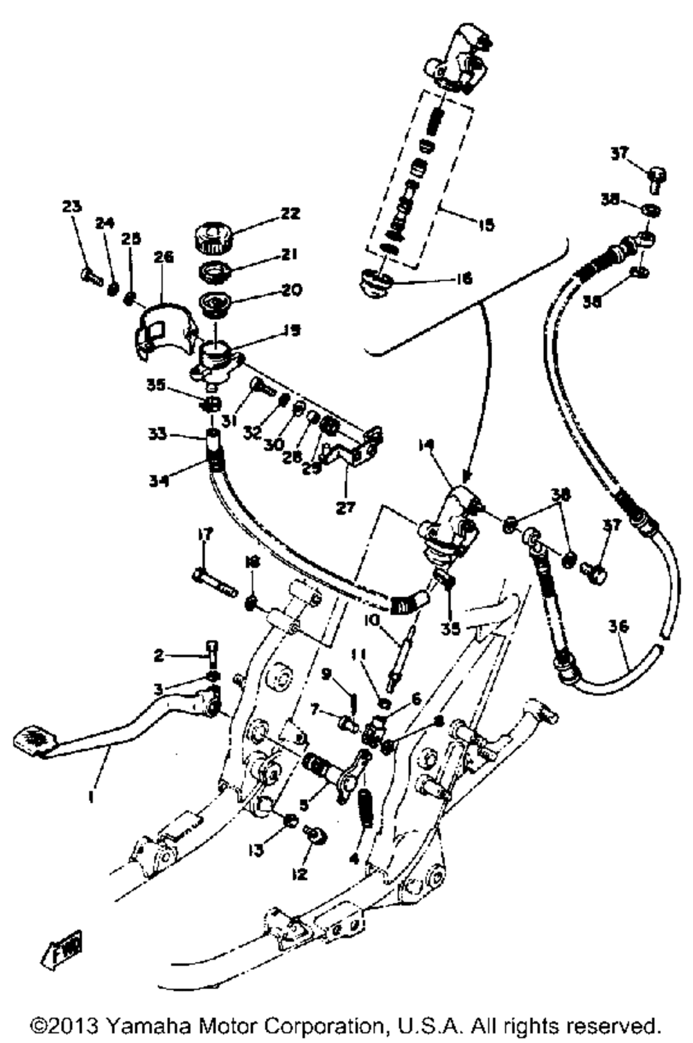 Brake pedal rear master cylinder