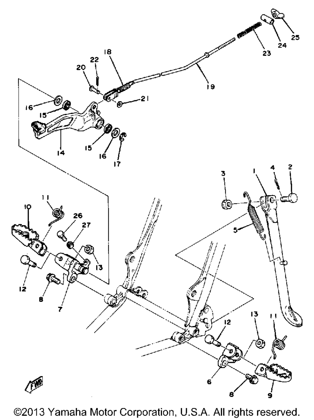 Stand-footrest-brake pedal