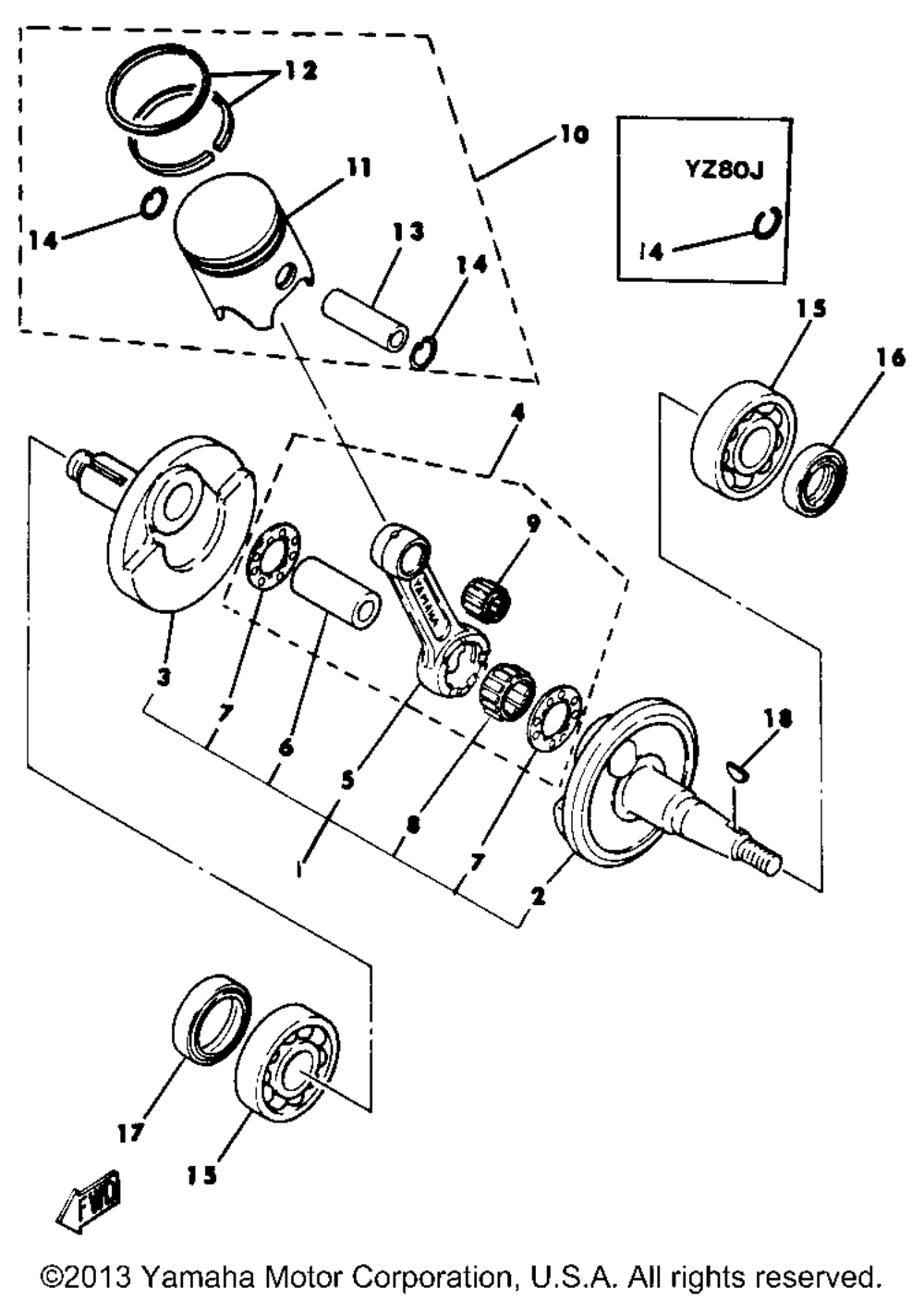 Crankshaft piston yz80h j