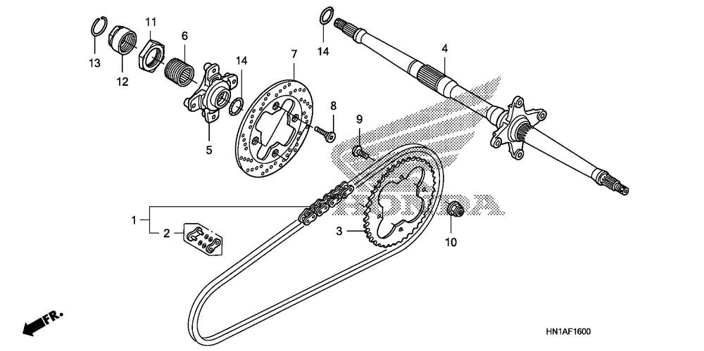 Rear wheel axle & drivechain