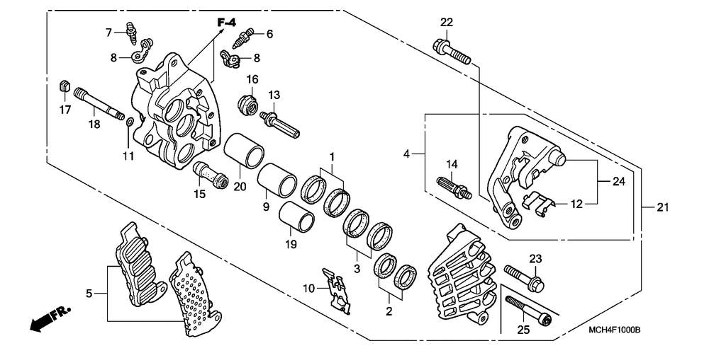 Front brake caliper (r.)