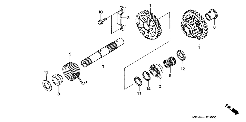 Kick starter spindle