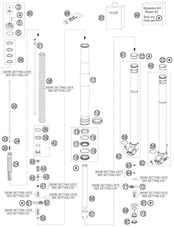 Front fork disassembled