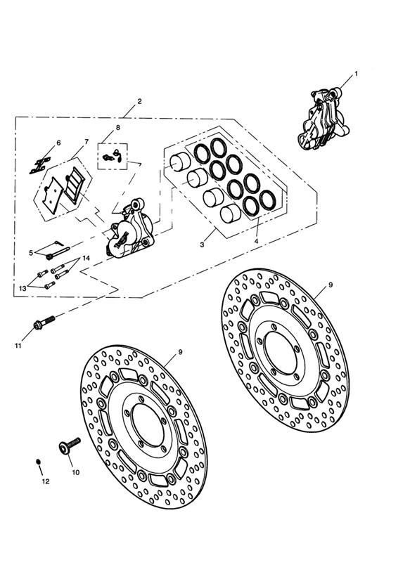 Front brake caliper & discs