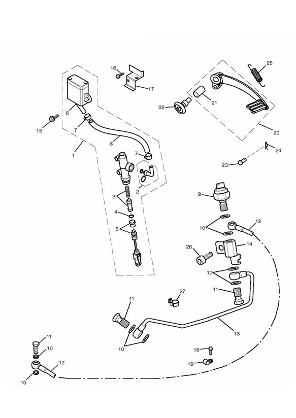 Rear brake master cylinder, reservoir & pedal